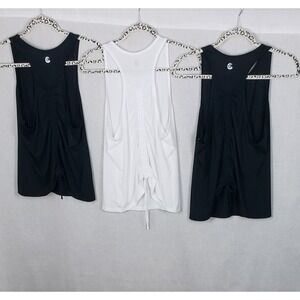 Johnny Was Calme Womens Ruched Back Racerback Tank Top Bundle 3 Black White L